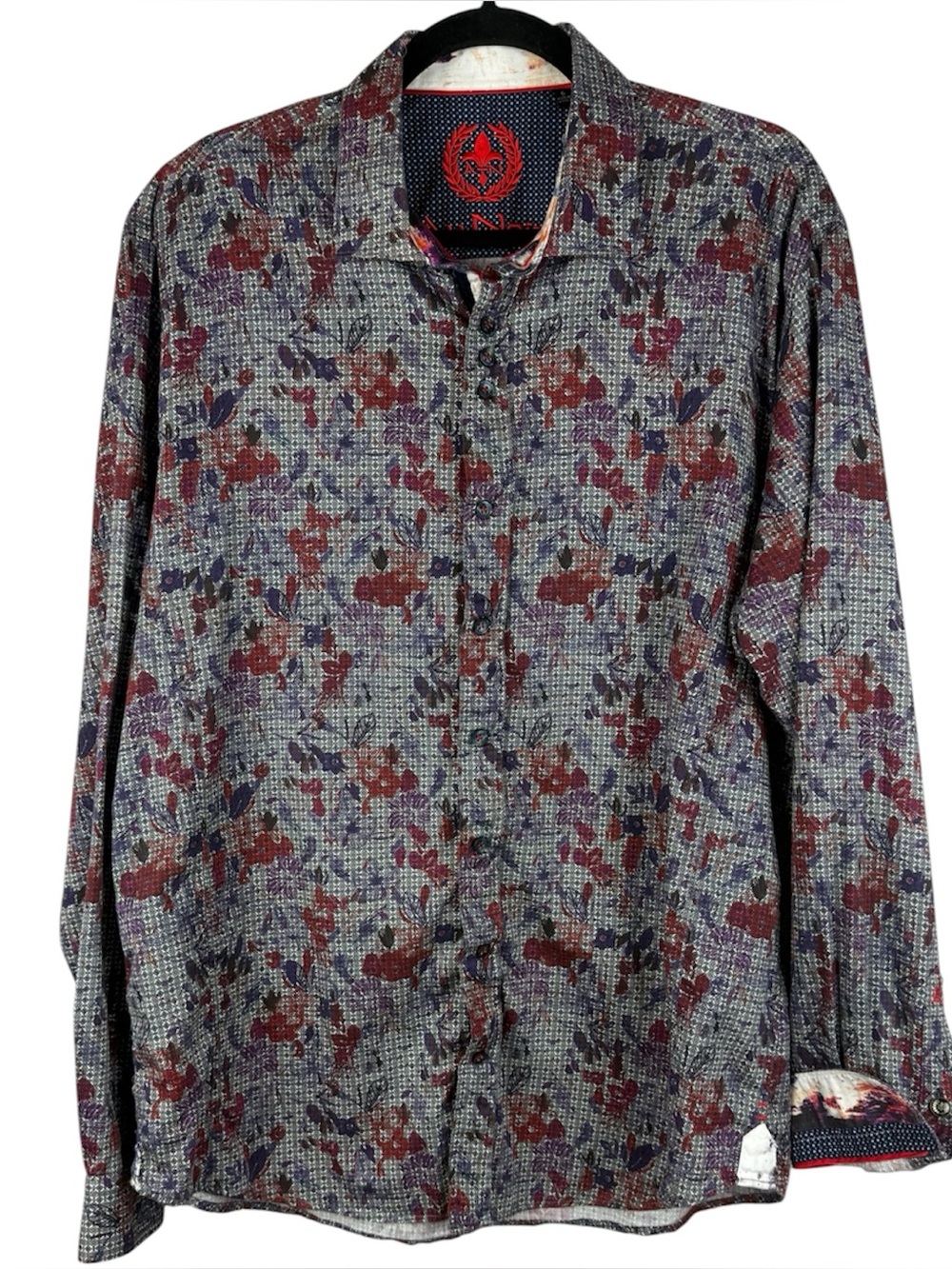 Au Noir Men's Floral Geometric Long Sleeve Button Down Shirt Size 5 XL 2XL 